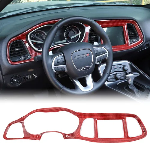Miniatura 10 de JeCar Marco de tablero panel de mando compartimento central, accesorio decorativo interior compatible con Dodge Challenger 2015-2023, textura