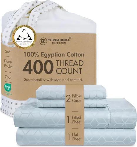 Miniatura 21 de Threadmill - Juego de sábanas de algodón egipcio para cama tamaño King Juego de sábanas de cama King 100% de algodón egipcio certificado Sábanas
