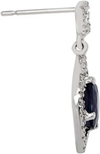 Miniatura 2 de Aretes ovalados de oro blanco de 10 k con zafiro y diamantes, Gema, Zafiro Diamante