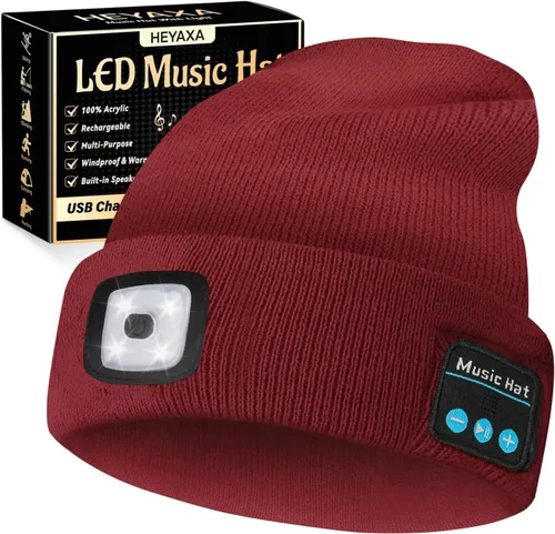 Miniatura 11 de HEYAXA Gorro LED unisex con luz, gorro con linterna frontal recargable, rellenos para calcetines, regalos de Navidad para hombres, gorro tejido