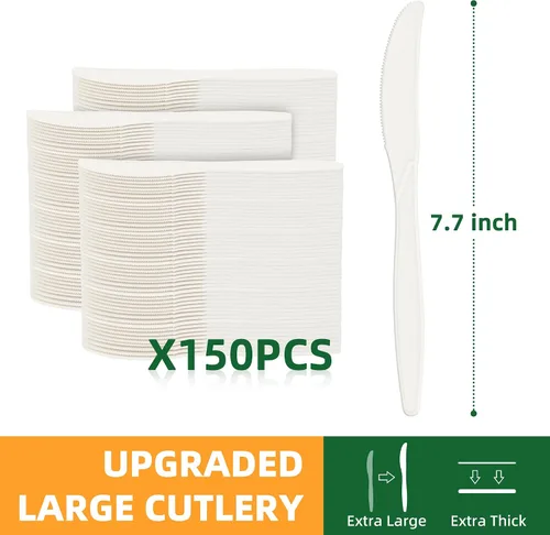 Miniatura 2 de Cuchillos 100% compostables, cubiertos desechables grandes de almidón de maíz de 7.7 pulgadas, utensilios ecológicos resistentes y duraderos