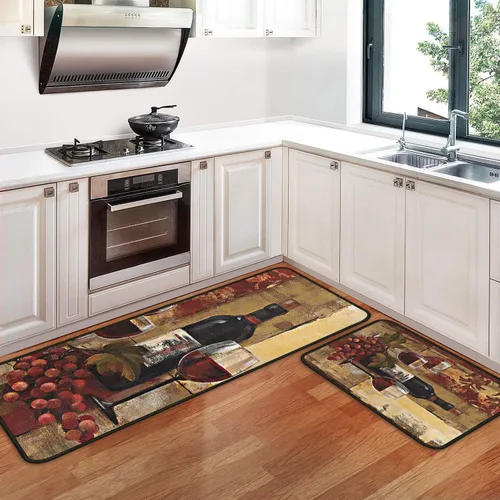 Miniatura 12 de Alfombras y esteras de cocina con tema de café (2 piezas), alfombra de cocina negra antideslizante lavable, suave, superabsorbente, juego