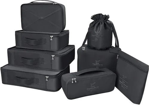 Cubos de equipaje de 8 juegos7 colores organizadores de equipaje de viaje incluyen bolsa impermeable para almacenamiento de zapatos, prácticas