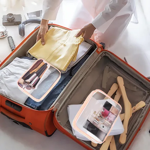 Miniatura 4 de Kit de 3 piezas de bolsas de artículos de aseo de viaje de PVC cristalino para mujeres y hombres, organizador de embalaje de vinilo impermeable