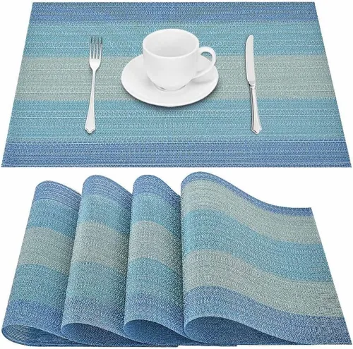 Miniatura 10 de GIVERARE Juego de 6 manteles individuales de vinilo tejido resistente al calor, antideslizante, lavable, fácil de limpiar, tapetes de plástico