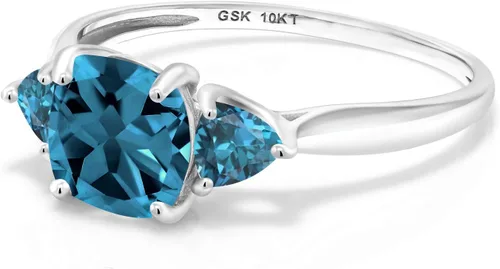 Miniatura 3 de Gem Stone King Anillo de compromiso de oro blanco de 10 quilates con topacio azul Londres para mujer