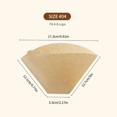 Miniatura 3 de PakTalk 300 unidades de filtros de café en cono #4, filtros de café de papel marrón natural de 4 conos para café de filtro y cafetera de goteo