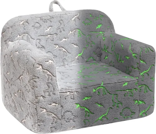 ALIMORDEN Silla de Espuma Ultra-Suave para Acurrucarse para Niños, con Patrón de Fósiles de Dinosaurios que Brillan en la Oscuridad, Sofá de Lectura