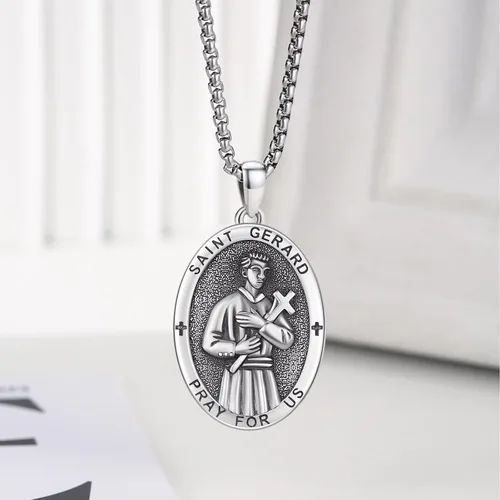 Miniatura 112 de Collar con colgante de plata de ley 925 con medalla de San Patrón, joyería religiosa para hombres y mujeres, con cadena de acero inoxidable 316L