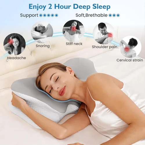 Miniatura 4 de Almohada cervical para aliviar el dolor de cuello, almohada cervical para dormir de lado, almohada ergonómica de espuma viscoelástica para dormir
