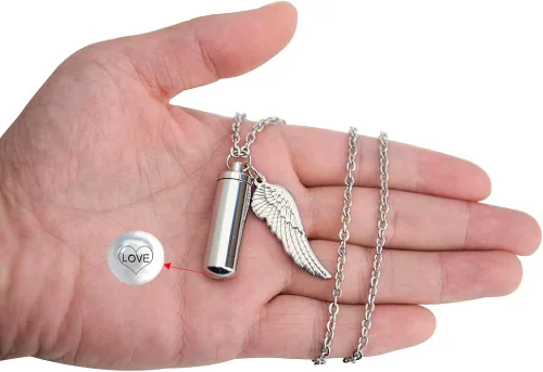 Miniatura 5 de Dletay - Collar de urna de cremación para cenizas, colgante de recuerdo con alas de ángel, acero inoxidable