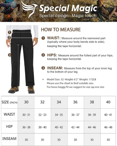 Miniatura 6 de SPECIALMAGIC Pantalones de senderismo con forro polar para hombre, para esquí, invierno, softshell, impermeables, bolsillos con cremallera