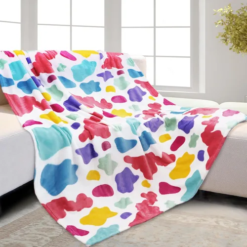 Miniatura 18 de HSEEC Manta de felpa azul con estampado de vaca, manta pequeña de franela de forro polar suave para sofá, 40 x 50 pulgadas