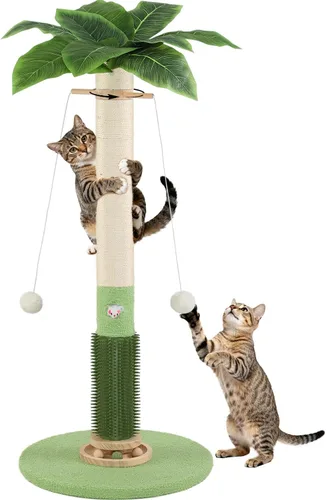 Miniatura 9 de Poste rascador para gatos, 37.5 pulgadas de alto, palmera natural de sisal para interiores, rascador vertical estable para gatos con juguete
