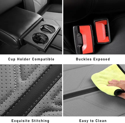 Miniatura 5 de Fundas de asiento de piel sintética de lichi de alta calidad compatibles con Ford F-150 2009-2025, protector de cojín grueso sin laterales
