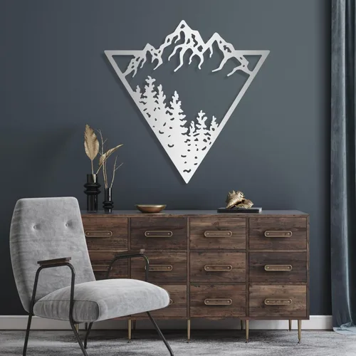 Decoración de pared de metal de montaña y bosque, arte de pared de montaña de metal, arte de pared de grandes montañas, arte de pared de árbol de