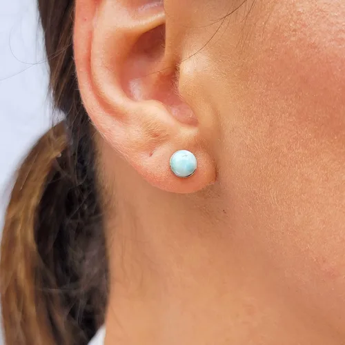 Miniatura 7 de Pendientes naturales de 0.236 in con chapado en oro blanco sobre plata de ley, bisel cabujón de piedras preciosas regalo de joyería para ella