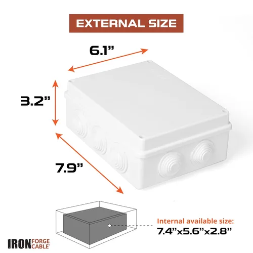 Miniatura 8 de Iron Forge Cable Caja eléctrica para exteriores, 8 "x 6.2"x 3.2" pulgadas caja de conexiones blanca con accesorios, caja impermeable perforable