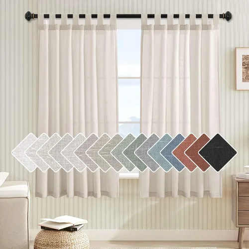 Miniatura 60 de H.VERSAILTEX Cortinas aireadas mezcladas de lino natural con pestaña superior para sala de estar, decoración del hogar, material suave y rico que