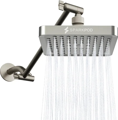 Miniatura 19 de SparkPod Cabezal de ducha tipo lluvia cuadrado con brazo de extensión, cabezal de ducha de altura ajustable con rendimiento de alta presión, fácil