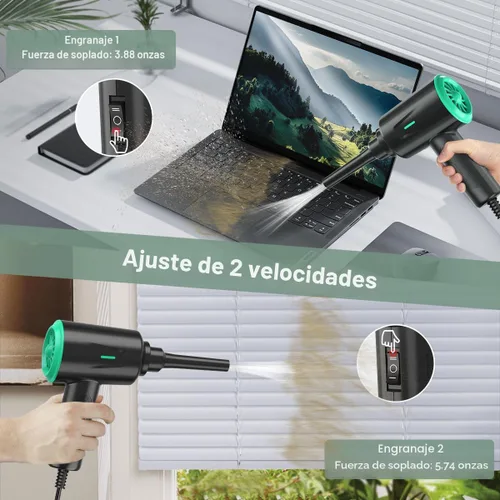 Miniatura 2 de Meudeen Plumero de aire - Soplador de aire eléctrico - Limpieza de alta potencia de 5.74 oz para computadora - PC - Aire comprimido de 2 engranajes