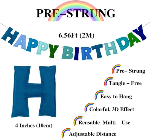 Miniatura 2 de Cartel de feliz cumpleaños preencordado – Guirnalda de bola de fieltro, decoraciones de fiesta de arcoíris, guirnalda de feliz cumpleaños, letrero