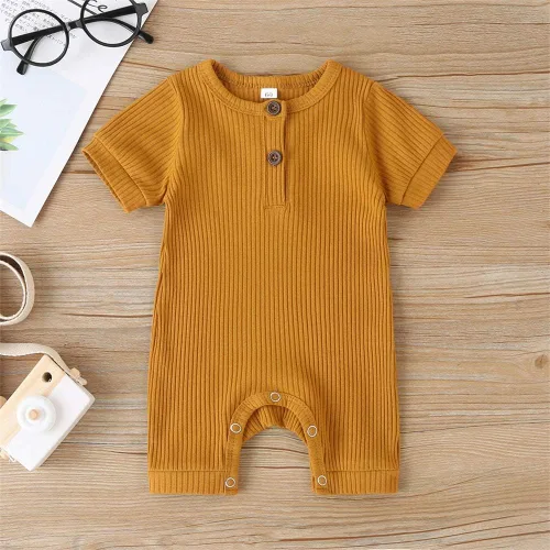 Miniatura 132 de Mameluco unisex de manga corta para bebé recién nacido, con botones, de una pieza, ropa de color sólido
