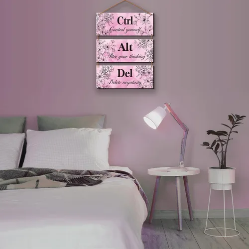Miniatura 7 de 3 piezas de decoración de pared rosa intenso para niña, decoración de pared de oficina, arte floral de madera, inspirador con citas positivas Ctrl
