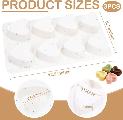Miniatura 2 de 3 moldes de corazón de silicona con 8 cavidades en forma de corazón para hornear magdalenas de grado alimenticio, velas fáciles de limpiar, resina