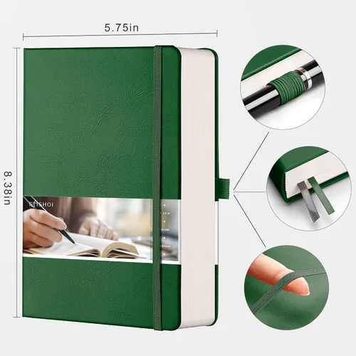 Miniatura 2 de EMSHOI Cuaderno de diario punteado, 320 páginas, tamaño A5 pequeño de 5.75 x 8.38 pulgadas, tapa dura de piel sintética, papel grueso de 3.53 oz/m²