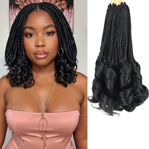 Miniatura 34 de Trenzas de ganchillo rizado francés T33, cabello pre-anillado 10 pulgadas, trenzas cortas rizadas francesas con extremos rizados, trenzas box