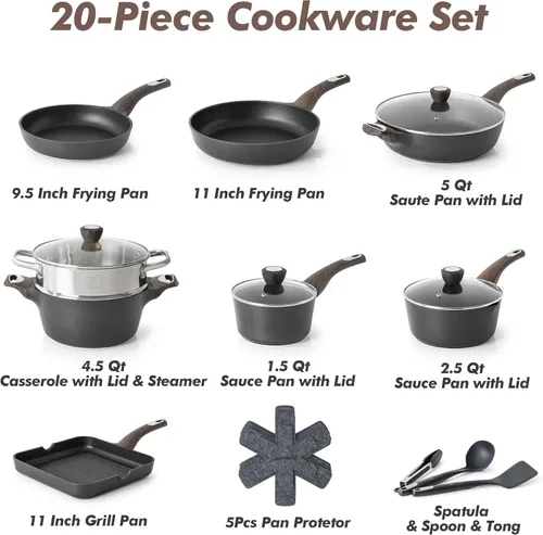 Miniatura 3 de SENSARTE Juego de ollas y sartenes antiadherentes, 20 piezas de utensilios de cocina de inducción, no tóxico, saludable, antiadherente, juego
