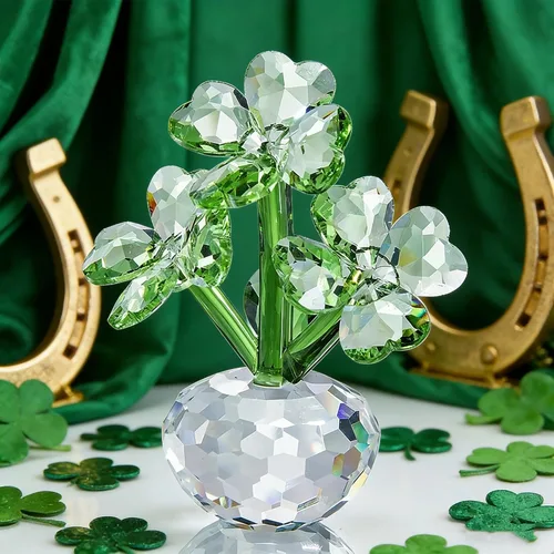 Miniatura 2 de QFkris Crystal Flower Dreams - Figura coleccionable de trébol de cuatro hojas, estatuas de flores de vidrio de 3.7 pulgadas para centro de mesa