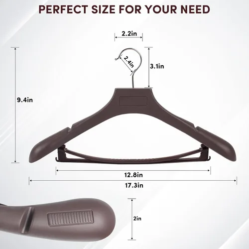 Miniatura 2 de DEDU - Perchas para trajes de hombre, paquete de 20, perchas para abrigos marrones extra anchas antideslizantes con ancho de 17.7", plástico grueso