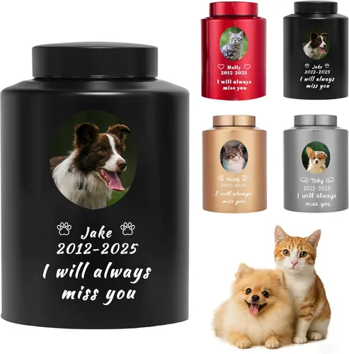 Miniatura 15 de Urna personalizada para mascotas para perros y gatos, urna personalizada de acero inoxidable de alta calidad para cenizas de perro con foto grabada