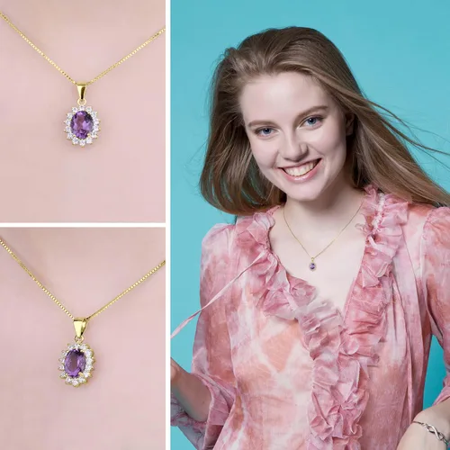 Miniatura 25 de JewelryPalace Princess Diana Kate Middleton Natural Amethyst Citrine Garnet Peridot Topaz Created Ruby Sapphire Simulated Emerald Pendant Necklace