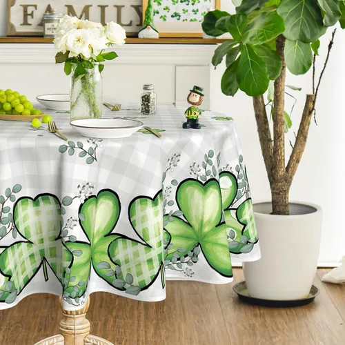 Miniatura 7 de Horaldaily Mantel rectangular del Día de San Patricio de 52 x 70 pulgadas, mantel lavable de eucalipto de trébol a cuadros de búfalo para decoración