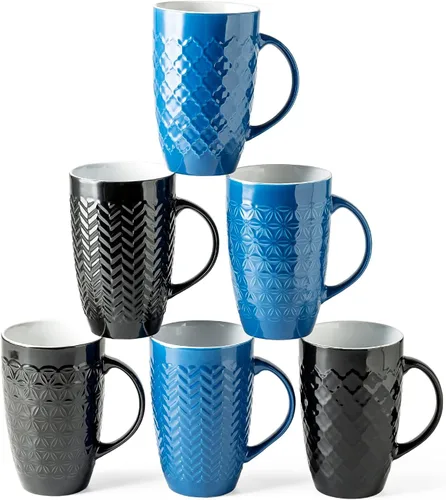 Miniatura 10 de AmorArc Juego de 6 tazas de café grandes de cerámica de 20 onzas con patrones geométricos texturizados para café, té, cerveza, cacao caliente, aptas