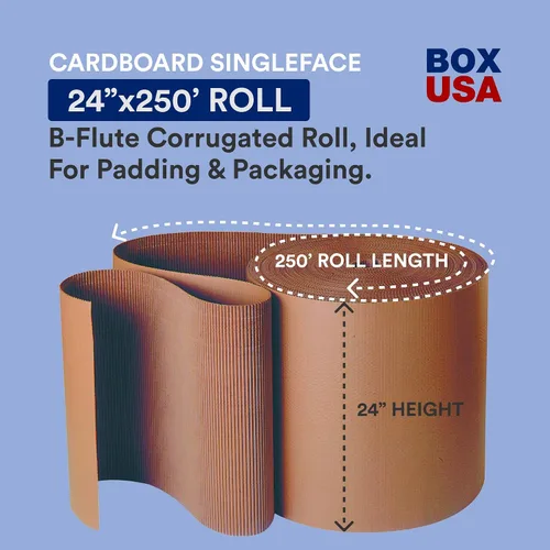 Miniatura 2 de BOX USA Rollo de cartón corrugado para envío, 24 pulgadas de largo x 250 pulgadas de ancho, paquete de 1, rollo de papel de cartón corrugado de una