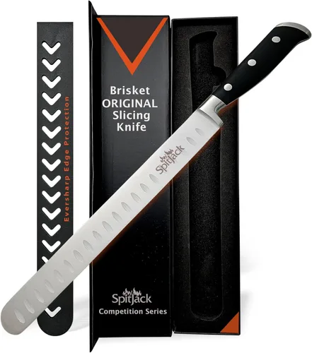 SPITJACK Cuchillo de pechuga para tallar carne y rebanar carne ahumada y pavo, acero inoxidable, borde Granton, hoja de 11 pulgadas, serie de chef