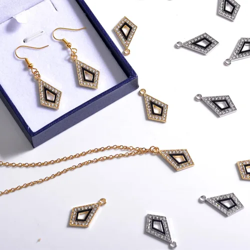 Miniatura 3 de stino 40 Piezas de Encantos de Diamantino, Suministros para Hacer Joyería de Corazón de Tortuga y Rombo, Colgantes de Cristal Chapados en Plata y Oro