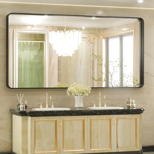 Miniatura 72 de TETOTE Espejo de marco dorado cepillado de 16 x 24 pulgadas, espejo de tocador de baño de latón dorado para pared, espejo enmarcado rectangular