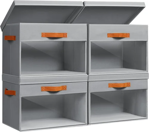 Miniatura 11 de Homsorout Contenedores de almacenamiento grandes con tapas, paquete de 3 organizadores decorativos plegables con ventanas y asas transparentes