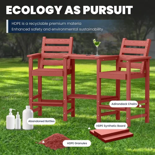 Miniatura 7 de PLUUV Juego de 2 sillas Adirondack altas, sillas Adirondack de altura de barra para balcón de polietileno HDPE resistente a todo clima con bandejas