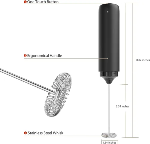 Miniatura 8 de Espumador de leche recargable Hanheld con tapa, varita de espuma eléctrica portátil, mezclador de bebidas de acero inoxidable desmontable para café