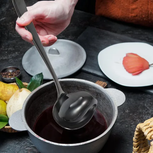 Miniatura 4 de OSALADI Cuchara de sopa Duckbill de acero inoxidable con mango largo resistente a derrames, diseño para salsas y postres de 7.48 pulgadas, utensilio