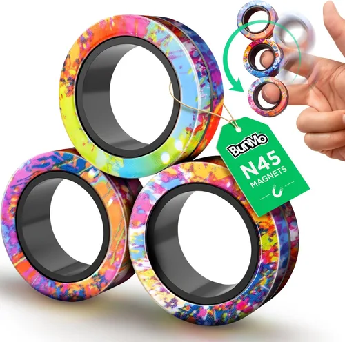 Miniatura 12 de BunMo Anillos magnéticos negros – Imanes mejorados de grado N45, sin BPA, compacto y silencioso juguete para ansiedad para adultos y adolescentes