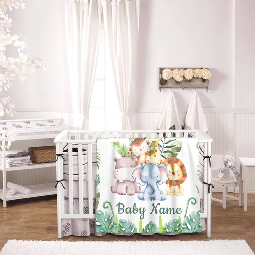 Miniatura 4 de Manta personalizada con nombre, manta personalizada de animales de bebé, regalos conmemorativos para envolver niños pequeños, cumpleaños familiar