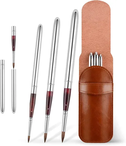 Miniatura 7 de Kolinsky Sable Hair - Juego de 4 pinceles redondos para acuarela de viaje, pinceles compactos portátiles para artistas con bolsillo para arte