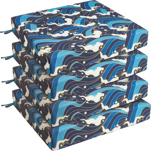 Miniatura 16 de UNIKOME Cojines para sillas de exterior, resistentes al agua, con lazos, relleno de esponja de alta densidad, cojines de asiento cuadrados